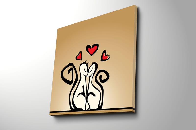 Canvastavla 45x45 cm - Kärleksfullt par av stiliserade figurer med hjärtan ovanför - Svart / Röd / Beige - Inredning & dekor - Tavlor & konst - Canvastavla