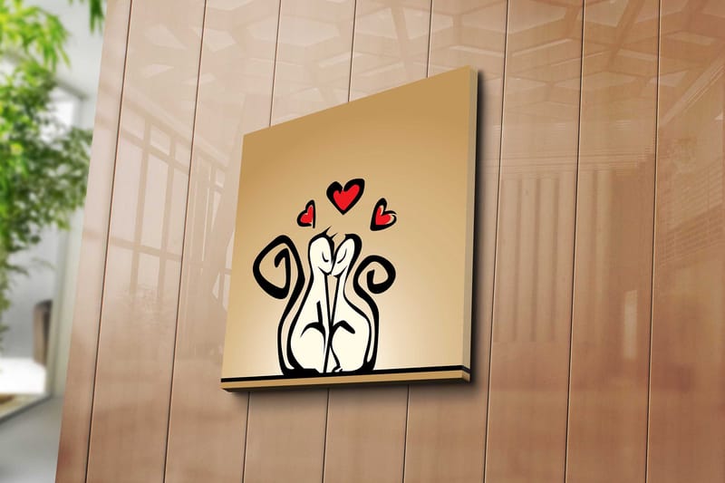 Canvastavla 45x45 cm - Kärleksfullt par av stiliserade figurer med hjärtan ovanför - Svart / Röd / Beige - Inredning & dekor - Tavlor & konst - Canvastavla