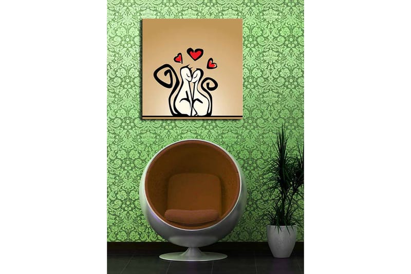 Canvastavla 45x45 cm - Kärleksfullt par av stiliserade figurer med hjärtan ovanför - Svart / Röd / Beige - Inredning & dekor - Tavlor & konst - Canvastavla