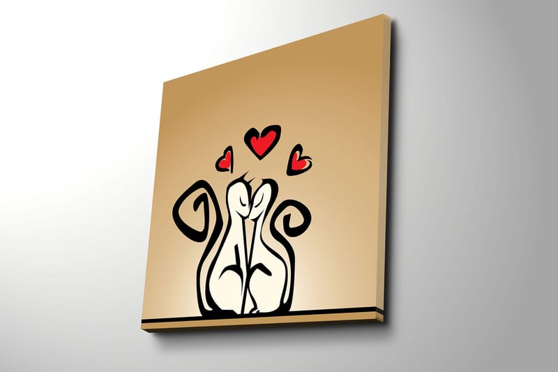 Canvastavla 45x45 cm - Kärleksfullt par av stiliserade figurer med hjärtan ovanför - Svart / Röd / Beige - Inredning & dekor - Tavlor & konst - Canvastavla