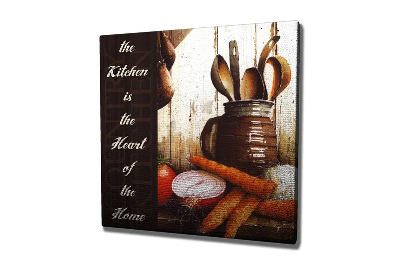 Canvastavla 45x45 cm - Kökstillbehör med grönsaker och köksredskap, Röd / Orange / Brun
