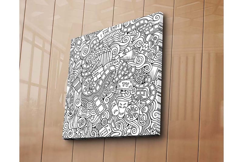 Canvastavla 45x45 cm - Kreativ komposition med film- och teaterrelaterade symboler - Svart / Vitt - Inredning & dekor - Tavlor & konst - Canvastavla