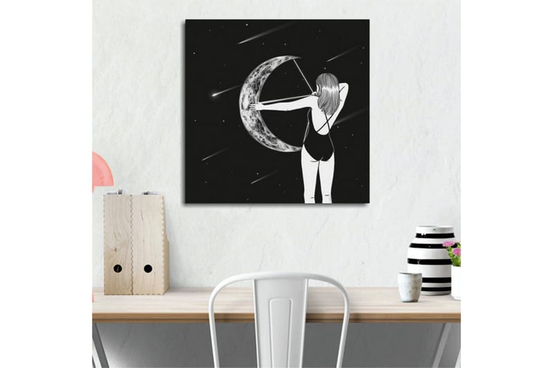 Canvastavla 45x45 cm - Kvinna som skjuter en pil mot månen - Svart / Grå / Vit - Inredning & dekor - Tavlor & konst - Canvastavla
