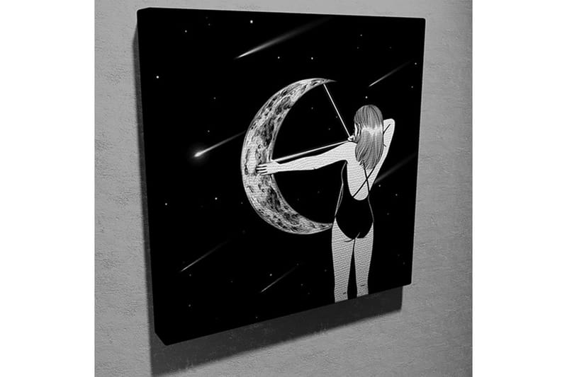 Canvastavla 45x45 cm - Kvinna som skjuter en pil mot månen - Svart / Grå / Vit - Inredning & dekor - Tavlor & konst - Canvastavla