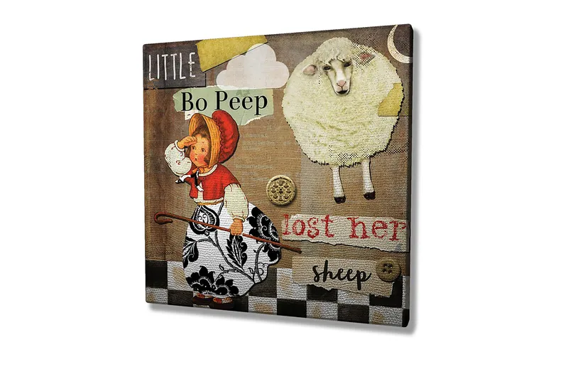 Canvastavla 45x45 cm - Lekfull scen med en flicka som letar efter sina får - Beige / Svart / Röd - Inredning & dekor - Tavlor & konst - Canvastavla