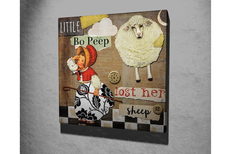 Canvastavla 45x45 cm - Lekfull scen med en flicka som letar efter sina får - Beige / Svart / Röd - Inredning & dekor - Tavlor & konst - Canvastavla