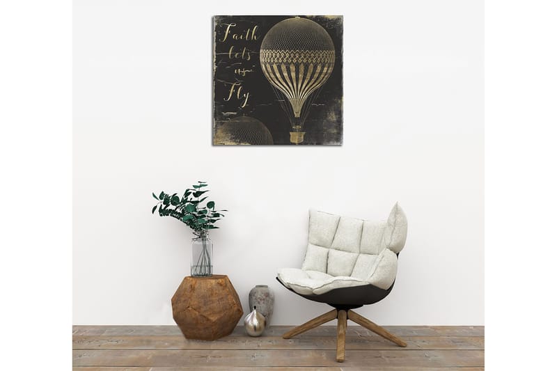 Canvastavla 45x45 cm - Luftballonger i vintage-stil med inspirerande text, Svart / Guld
