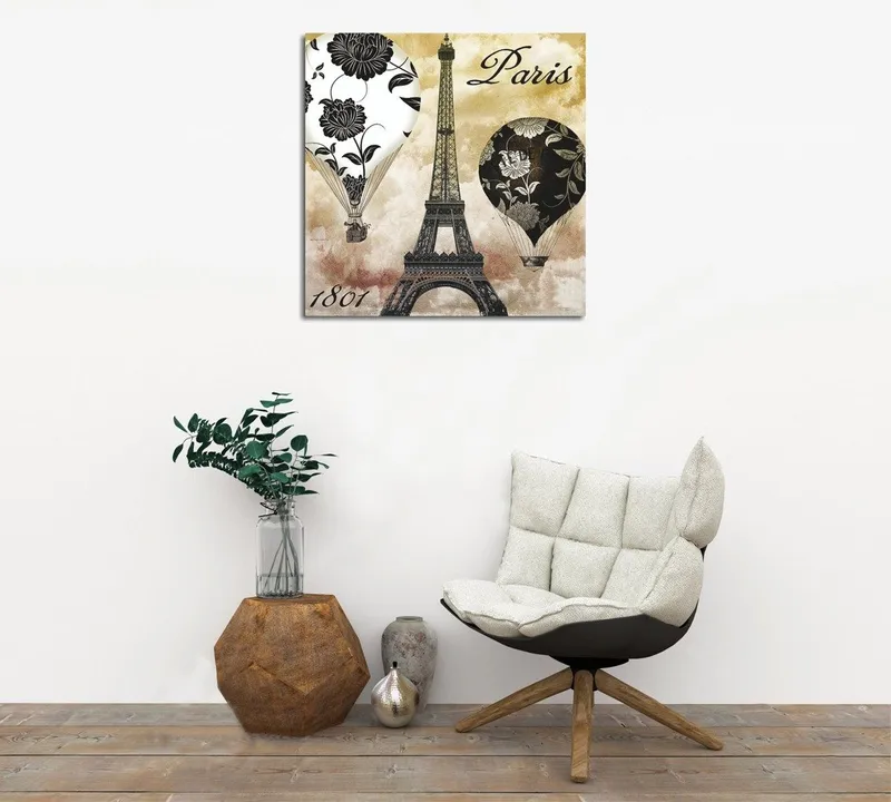 Canvastavla 45x45 cm - Luftballonger och Eiffeltornet i romantisk stil - Svart / Beige / Vitt - Inredning & dekor - Tavlor & konst - Canvastavla