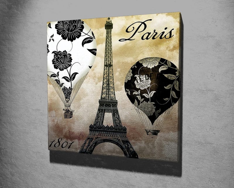 Canvastavla 45x45 cm - Luftballonger och Eiffeltornet i romantisk stil - Svart / Beige / Vitt - Inredning & dekor - Tavlor & konst - Canvastavla