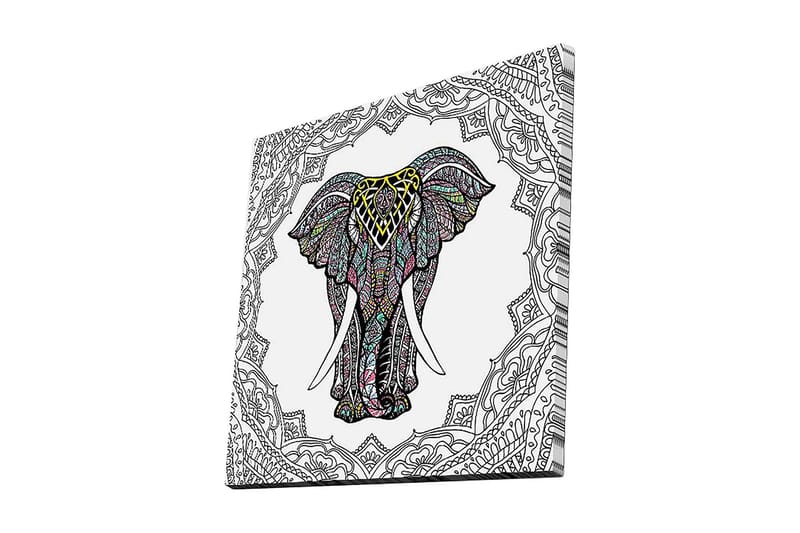 Canvastavla 45x45 cm - Mönstrad elefant i centralt fokus - Svart / Gult / Turkos - Inredning & dekor - Tavlor & konst - Canvastavla