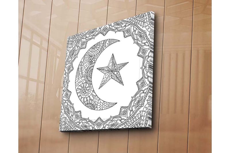 Canvastavla 45x45 cm - Mönstrad halvmåne och stjärna i en dekorativ ram - Svart / Vitt - Inredning & dekor - Tavlor & konst - Canvastavla