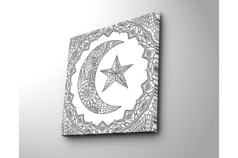 Canvastavla 45x45 cm - Mönstrad halvmåne och stjärna i en dekorativ ram - Svart / Vitt - Inredning & dekor - Tavlor & konst - Canvastavla