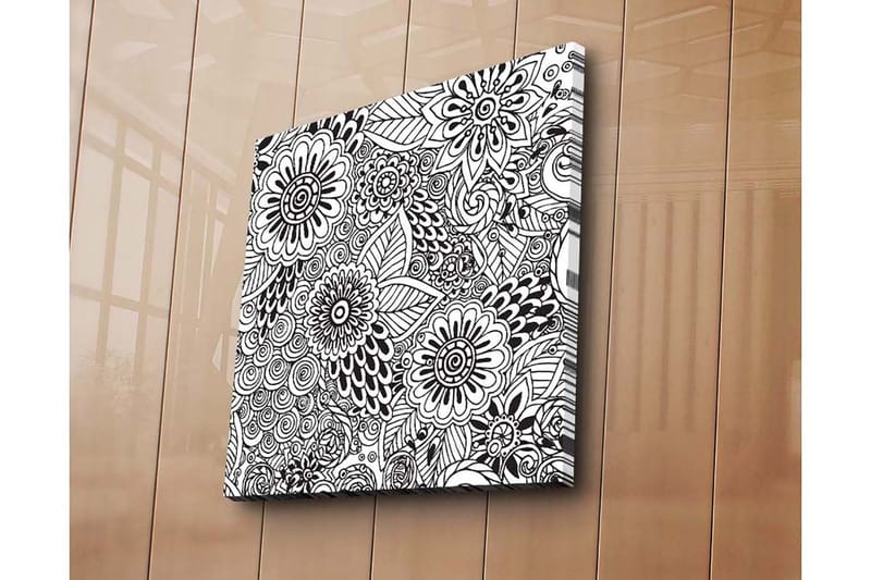 Canvastavla 45x45 cm - Mönstrad komposition av blommor och blad, Svart / Vitt
