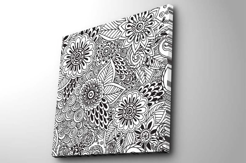 Canvastavla 45x45 cm - Mönstrad komposition av blommor och blad - Svart / Vitt - Inredning & dekor - Tavlor & konst - Canvastavla