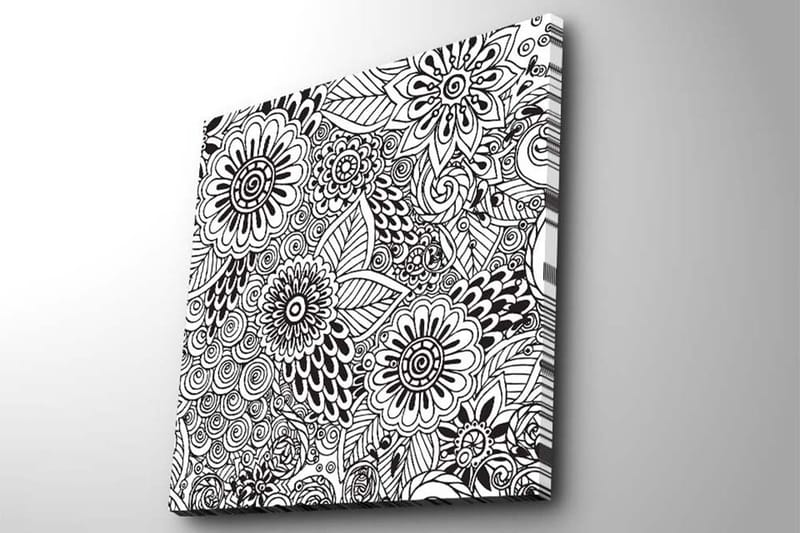 Canvastavla 45x45 cm - Mönstrad komposition av blommor och blad - Svart / Vitt - Inredning & dekor - Tavlor & konst - Canvastavla