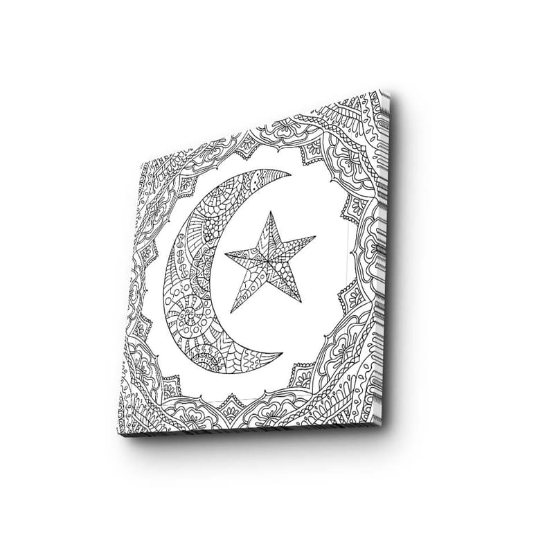 Canvastavla 45x45 cm - Mönstrad måne och stjärna i en dekorativ ram - Svart / Vitt - Inredning & dekor - Tavlor & konst - Canvastavla