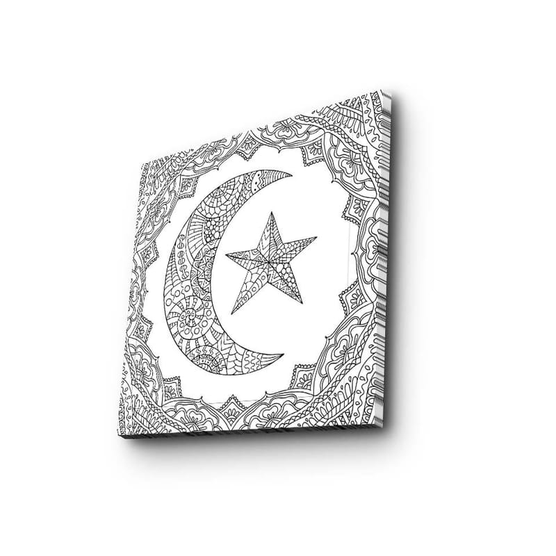 Canvastavla 45x45 cm - Mönstrad måne och stjärna i en dekorativ ram - Svart / Vitt - Inredning & dekor - Tavlor & konst - Canvastavla