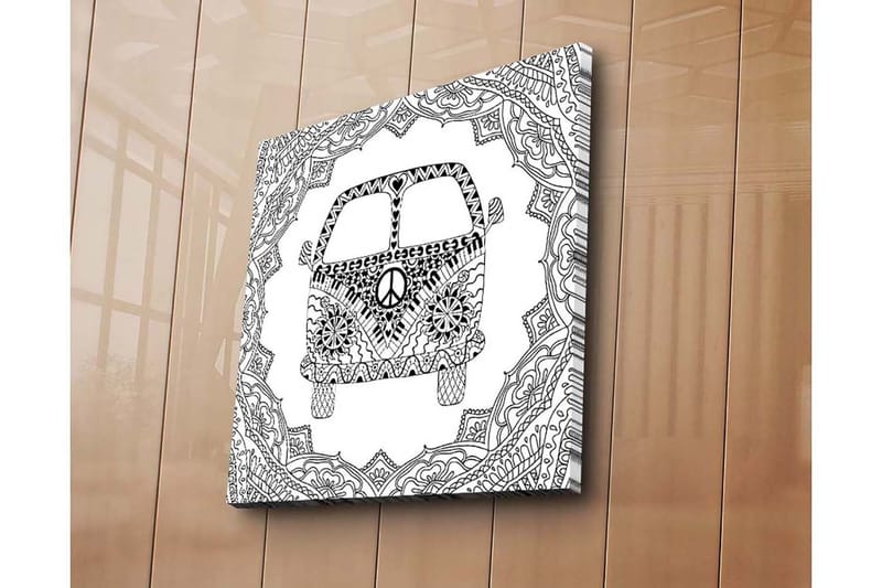 Canvastavla 45x45 cm - Mönstrad skåpbil med fredssymbol i en dekorativ ram - Svart / Vitt - Inredning & dekor - Tavlor & konst - Canvastavla