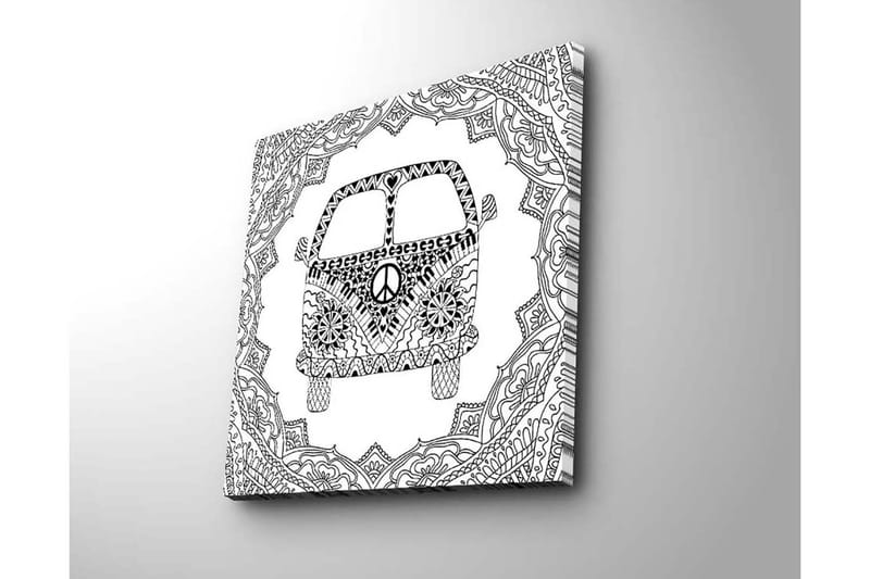 Canvastavla 45x45 cm - Mönstrad skåpbil med fredssymbol i en dekorativ ram - Svart / Vitt - Inredning & dekor - Tavlor & konst - Canvastavla