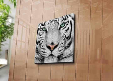 Canvastavla 45x45 cm - Närbild av en vit tiger med intensiva ögon - Vit / Svart / Grön - Inredning & dekor - Tavlor & konst - Canvastavla