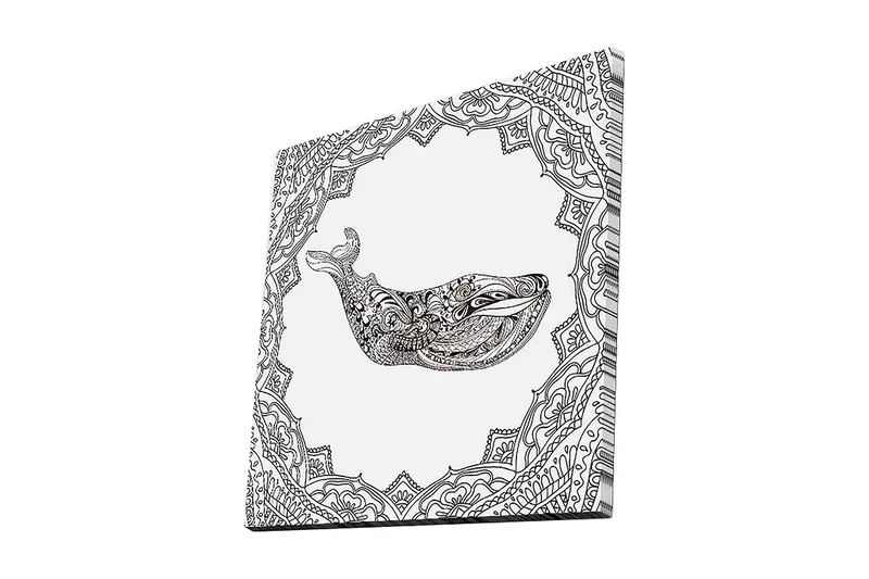 Canvastavla 45x45 cm - Ornamental val i detaljrik design, Svart / Vitt