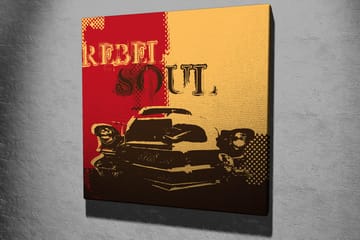 Canvastavla 45x45 cm - Retro bil med texten REBEL SOUL i en färgglad komposition - Röd / Gul / Svart - Inredning & dekor - Tavlor & konst - Canvastavla