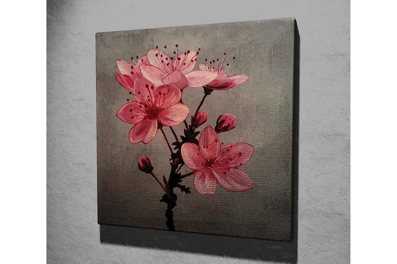 Canvastavla 45x45 cm - Rosa blommor med knoppar på en grå bakgrund - Rosa / Grå - Inredning & dekor - Tavlor & konst - Canvastavla