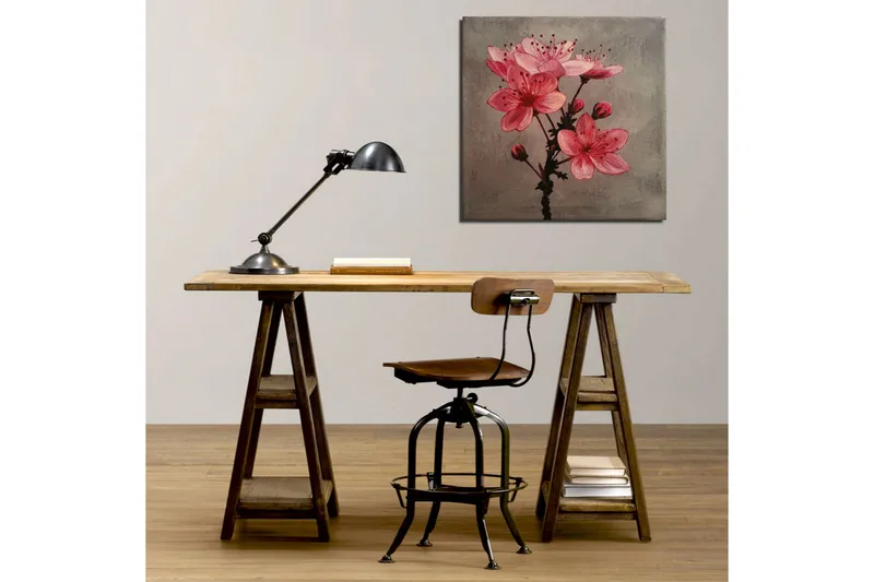 Canvastavla 45x45 cm - Rosa blommor med knoppar på en grå bakgrund - Rosa / Grå - Inredning & dekor - Tavlor & konst - Canvastavla