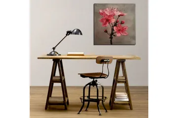 Canvastavla 45x45 cm - Rosa blommor med knoppar på en grå bakgrund - Rosa / Grå - Inredning & dekor - Tavlor & konst - Canvastavla