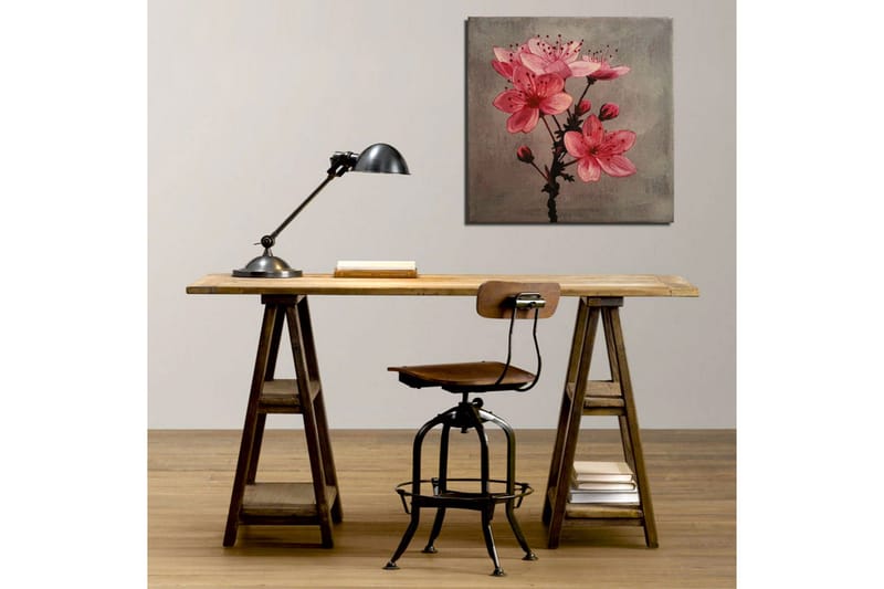 Canvastavla 45x45 cm - Rosa blommor med knoppar på en grå bakgrund - Rosa / Grå - Inredning & dekor - Tavlor & konst - Canvastavla