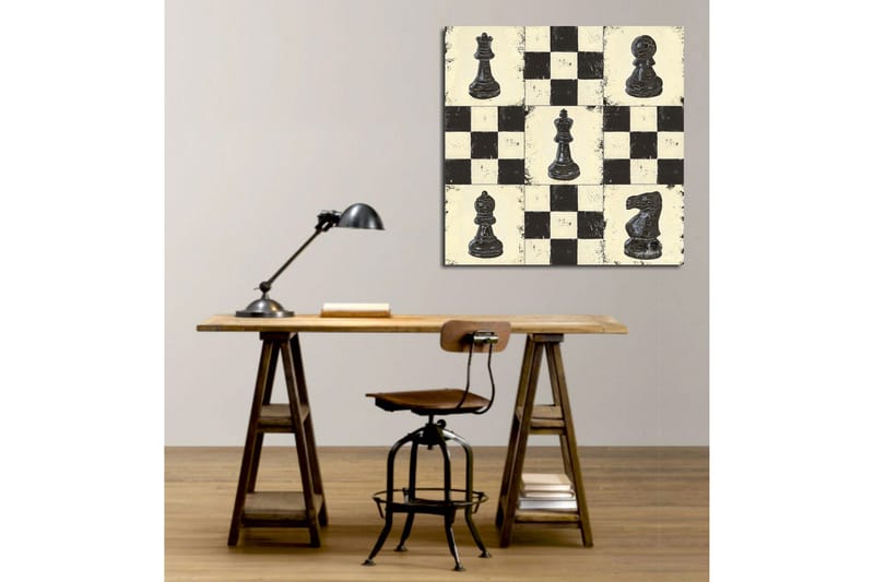 Canvastavla 45x45 cm - Schackbräde med svarta och vita schackpjäser - Svart / Vit / Beige - Inredning & dekor - Tavlor & konst - Canvastavla