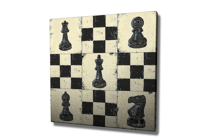 Canvastavla 45x45 cm - Schackbräde med svarta och vita schackpjäser - Svart / Vit / Beige - Inredning & dekor - Tavlor & konst - Canvastavla
