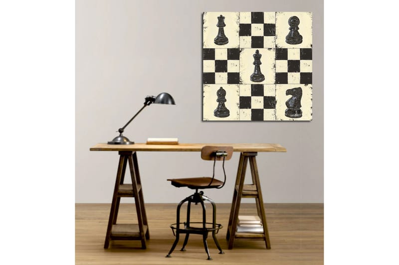 Canvastavla 45x45 cm - Schackbräde med svarta och vita schackpjäser - Svart / Vit / Beige - Inredning & dekor - Tavlor & konst - Canvastavla