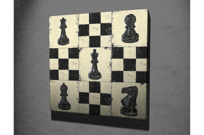 Canvastavla 45x45 cm - Schackbräde med svarta och vita schackpjäser - Svart / Vit / Beige - Inredning & dekor - Tavlor & konst - Canvastavla