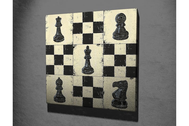 Canvastavla 45x45 cm - Schackbräde med svarta och vita schackpjäser - Svart / Vit / Beige - Inredning & dekor - Tavlor & konst - Canvastavla