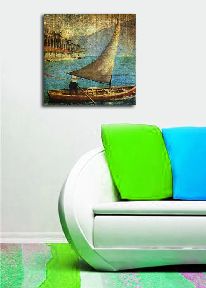 Canvastavla 45x45 cm - Segelbåt på lugnt vatten - Blå / Brun / Beige - Inredning & dekor - Tavlor & konst - Canvastavla