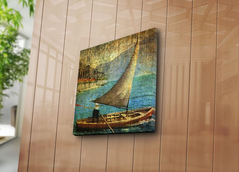 Canvastavla 45x45 cm - Segelbåt på lugnt vatten - Blå / Brun / Beige - Inredning & dekor - Tavlor & konst - Canvastavla