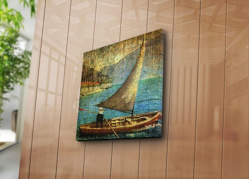 Canvastavla 45x45 cm - Segelbåt på lugnt vatten - Blå / Brun / Beige - Inredning & dekor - Tavlor & konst - Canvastavla