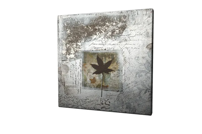 Canvastavla 45x45 cm - Silhuett av ett löv mot en abstrakt bakgrund - Svart / Blå / Grön - Inredning & dekor - Tavlor & konst - Canvastavla