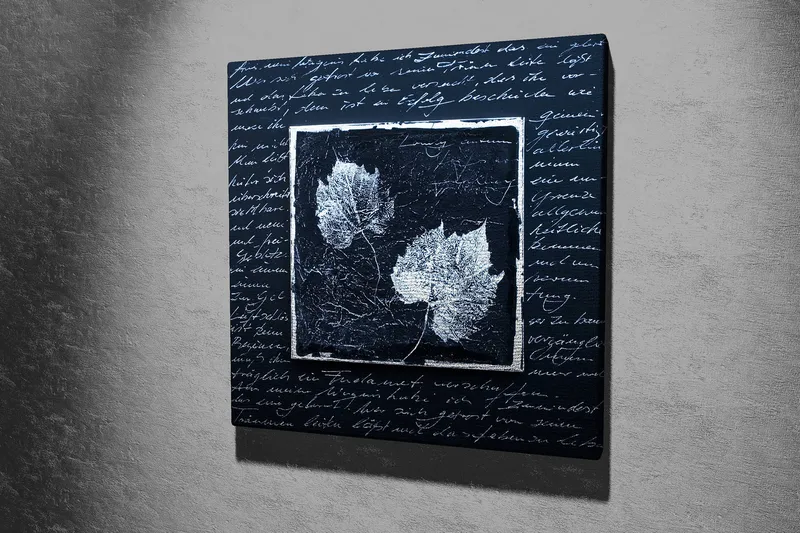 Canvastavla 45x45 cm - Silhuetter av löv på en mörk bakgrund med texturerad yta - Svart / Vit - Inredning & dekor - Tavlor & konst - Canvastavla