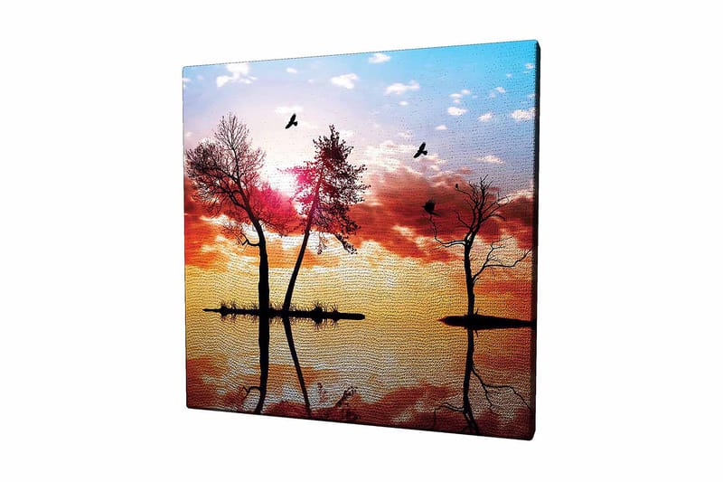 Canvastavla 45x45 cm - Silhuetter av träd vid en solnedgång med reflektioner i vattnet - Orange / Rosa / Blå - Inredning & dekor - Tavlor & konst - Canvastavla