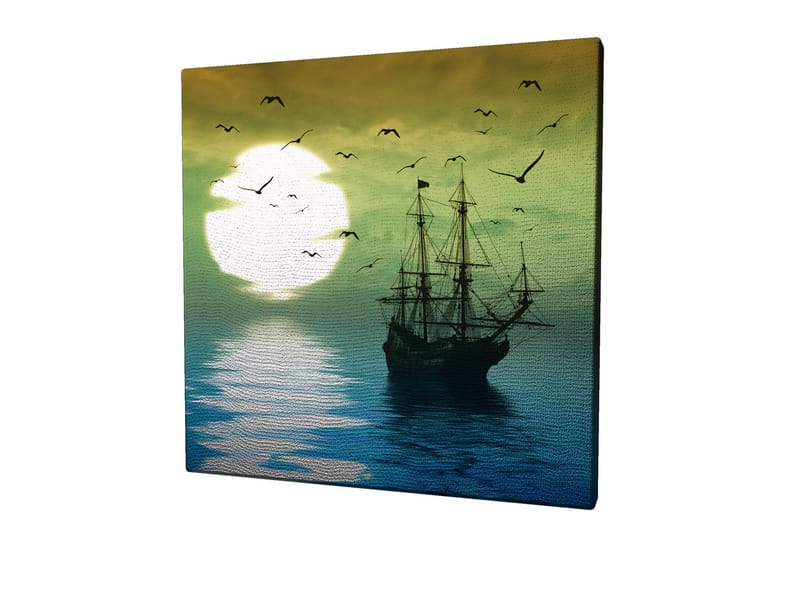 Canvastavla 45x45 cm - Skepp på spegelblanka vattenytor under en stämningsfull solnedgång - Mörkblå / Grön / Vit - Inredning & dekor - Tavlor & konst - Canvastavla