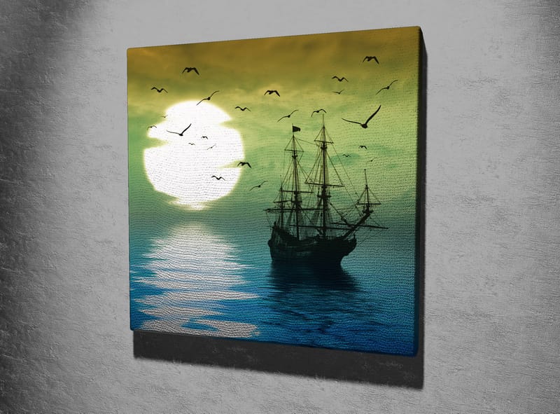 Canvastavla 45x45 cm - Skepp på spegelblanka vattenytor under en stämningsfull solnedgång - Mörkblå / Grön / Vit - Inredning & dekor - Tavlor & konst - Canvastavla