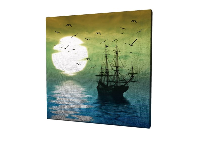 Canvastavla 45x45 cm - Skepp på spegelblanka vattenytor under en stämningsfull solnedgång - Mörkblå / Grön / Vit - Inredning & dekor - Tavlor & konst - Canvastavla