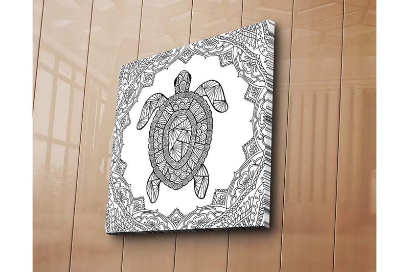Canvastavla 45x45 cm - Sköldpadda i geometrisk stil omgiven av dekorativa mönster - Svart / Vitt - Inredning & dekor - Tavlor & konst - Canvastavla