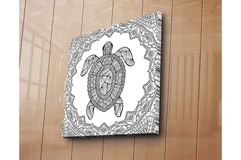 Canvastavla 45x45 cm - Sköldpadda i geometrisk stil omgiven av dekorativa mönster - Svart / Vitt - Inredning & dekor - Tavlor & konst - Canvastavla