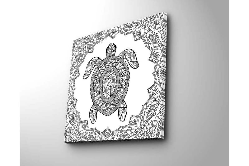 Canvastavla 45x45 cm - Sköldpadda i geometrisk stil omgiven av dekorativa mönster - Svart / Vitt - Inredning & dekor - Tavlor & konst - Canvastavla