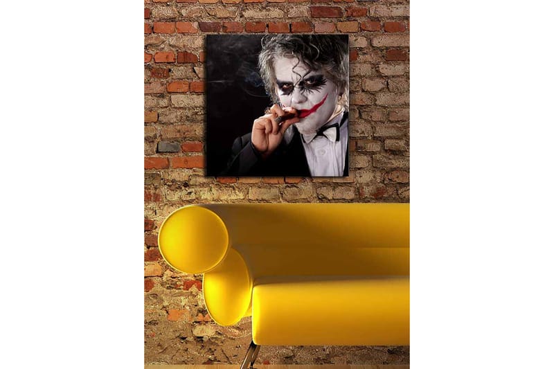 Canvastavla 45x45 cm - Skrämmande karaktär med clownsmink och cigarr - Vit / Svart / Röd - Inredning & dekor - Tavlor & konst - Canvastavla