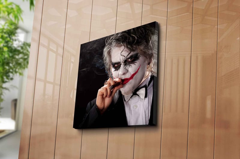 Canvastavla 45x45 cm - Skrämmande karaktär med clownsmink och cigarr - Vit / Svart / Röd - Inredning & dekor - Tavlor & konst - Canvastavla