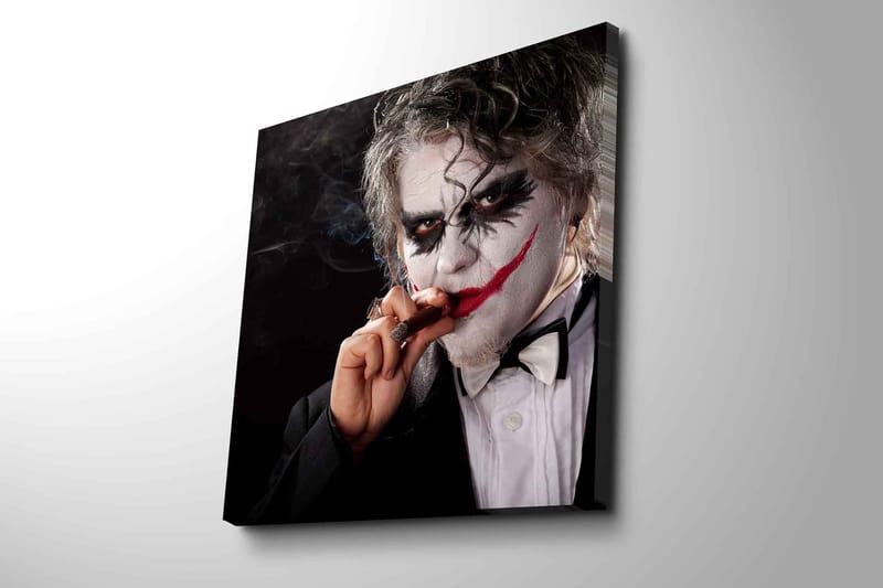 Canvastavla 45x45 cm - Skrämmande karaktär med clownsmink och cigarr - Vit / Svart / Röd - Inredning & dekor - Tavlor & konst - Canvastavla